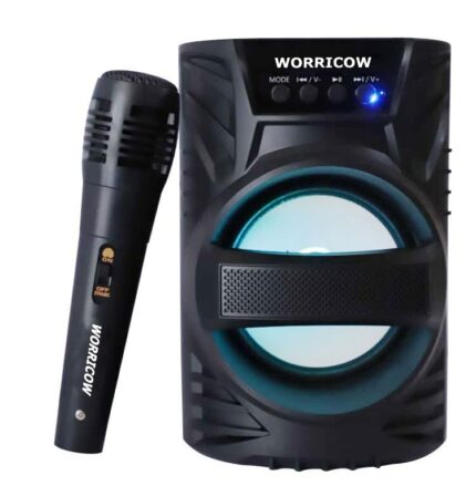 WORRICOW Branded Wireless Bluetooth Speaker 5.0, Wired mic with HD and Rich Bass, DJ Light Carry Handle-Travel Surround Sound Speaker, USB/AUX/TF/SD Card Supported