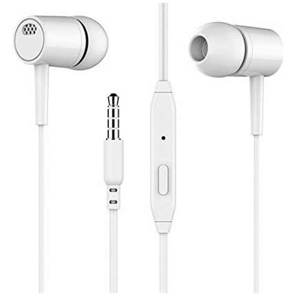 Wired Durable Metal Earphones Earbuds with Microphone, Clear Sound Noise Isolating in Ear Headphones, Stereo Ear Lead for Cell Phones, Laptop, Tablet (White)