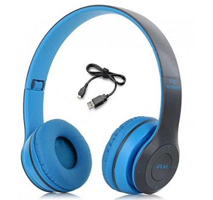 Worricow Bluetooth Wireless Over Ear Headphones With Mic Lightweight And Comfortable, Noise Cancelling, Foldable S,3 D Sound, For Trave/Work/Home., Blue