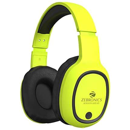 ZEBRONICS Zeb-Thunder Bluetooth Wireless On Ear Headphone FM, mSD, 9 hrs Playback with Mic (Neon Yellow)