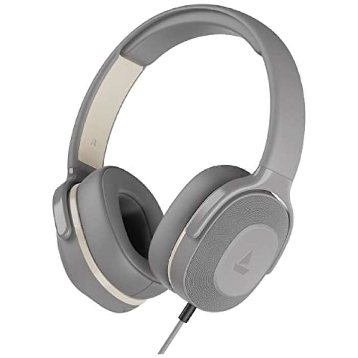boAt BassHeads 950v2 Wired Over Ear Headphones with 40mm Audio Drivers, Soft Ear-Cushion, Lightweight Build, 3.5mm Jack and with mic(Warm Grey)