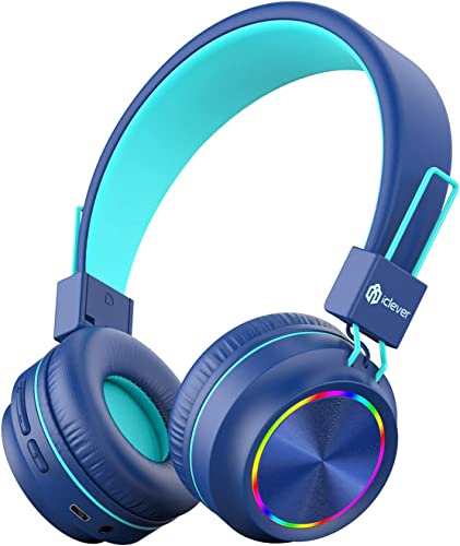 iClever Bluetooth Headphones with Mic, Kids Wireless Headphones for Boys, Children Headset On Ear for School/Tablet/PC, 25H Playtime, Stereo Sound, Bluetooth 5.0, Foldable, Blue