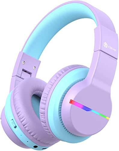 iClever Girls Headphones, Kids Wireless Headphones with 74/85/94dB Volume Limited Over Ear, 40H Playtime, Bluetooth 5.0, Kids Headphones with Mic for School/Tablet/PC/Airplane, Purple