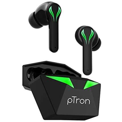 pTron Bassbuds Jade Gaming True Wireless In Ear Earbuds with 40Hrs Total Playtime with Case, Low Latency, Deep Bass, BT5.0, Touch Control, with Mic, Passive Noise Cancellation, IPX4 Waterproof (Black)