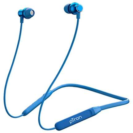 pTron Tangent Evo with 14Hrs Playback, Bluetooth 5.0 Wireless Headphones with Deep Bass, IPX4 Water Resistance, Ergonomic, Voice Assistance, Magnetic Earbuds, Fast Charging & Built-in HD Mic (Blue)