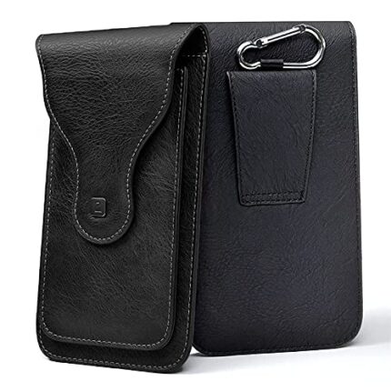 PULOKA Multi-Functional Belt Clip Holster Pouch | Unisex Leather Mobile Pouch with Belt Loop (Black)