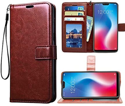 Bracevor Flip Cover for Vivo V9/V9 Pro/V9 Youth (Executive Brown) | PU Leather Case | Foldable Stand | Wallet Card Slots
