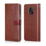 Amazon Brand - Solimo Flip Leather Mobile Cover (Soft & Flexible Back case) for Mi Redmi Note 9 Pro/Redmi Note Pro Max/Poco M2 Pro (Brown)