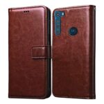 Amazon Brand - Solimo Flip Leather Mobile Cover (Soft & Flexible Back case) for Motorola One Fusion Plus (Brown)