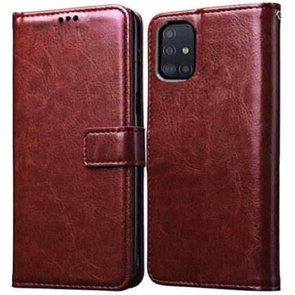 Amazon Brand - Solimo Flip Leather Mobile Cover (Soft & Flexible Back case) for Samsung Galaxy A71 (Brown)