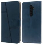 Jkobi Flip Cover Case for Oppo Reno2 Z | Reno 2Z | Reno 2F | 2 F (Stitched Leather Finish | Magnetic Closure | Inner TPU | Foldable Stand | Wallet Card Slots | Blue)