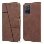 Jkobi Flip Cover Case for Vivo Y75 5G | Y55 5G (Stitched Leather Finish | Magnetic Closure | Inner TPU | Foldable Stand | Wallet Card Slots | Brown)