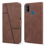 Jkobi Flip Cover Case for Samsung Galaxy M30s | Samsung Galaxy M21 (Stitched Leather Finish | Magnetic Closure | Inner TPU | Foldable Stand | Wallet Card Slots | Brown)