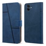 Jkobi Flip Cover Case for Samsung Galaxy A04 | A04E (Stitched Leather Finish | Magnetic Closure | Inner TPU | Foldable Stand | Wallet Card Slots | Blue)