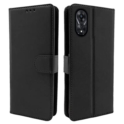 Pikkme Oppo A78 5G Flip Cover Leather Finish | Inside TPU with Card Pockets | Wallet Stand and Shock Proof | Magnetic Closing | Complete Protection Flip Case (Black)