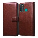 Amazon Brand - Solimo Flip Leather Mobile Cover (Soft & Flexible Back case) for Infinix Hot 9 Pro (Brown)
