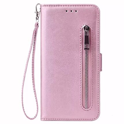 TELETEL Zipper Magnetic Closure Wallet Card Holder Flip Case for Vivo Y56 5G |Mobile Cover|Back Flip Cover-Pink