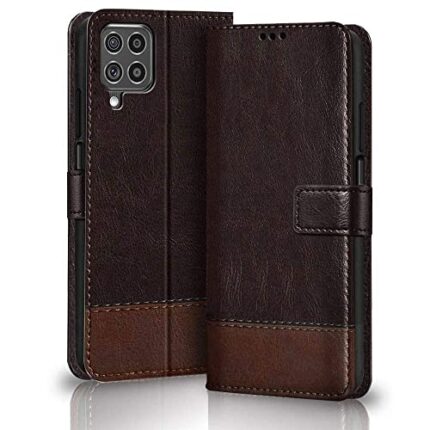 TheGiftKart Flip Back Cover Case for Samsung Galaxy M33 5G | Dual-Color Leather Finish | Inbuilt Stand & Pockets | Wallet Style Flip Back Case Cover for Samsung Galaxy M33 5G (Coffee & Brown)