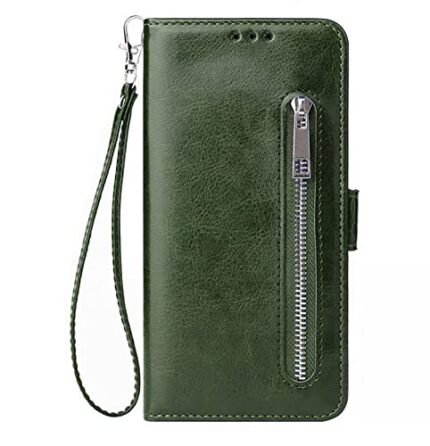 TELETEL Zipper Magnetic Closure Wallet Card Holder Flip Case for Samsung Galaxy A34 5G |Mobile Cover|Back Flip Cover-Green