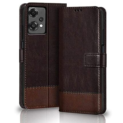 TheGiftKart Flip Back Cover Case for OnePlus Nord CE 2 LITE 5G | Dual-Color Leather Finish | Inbuilt Stand & Pockets | Wallet Style Flip Back Case Cover for OnePlus Nord CE 2 Lite 5G (Coffee & Brown)
