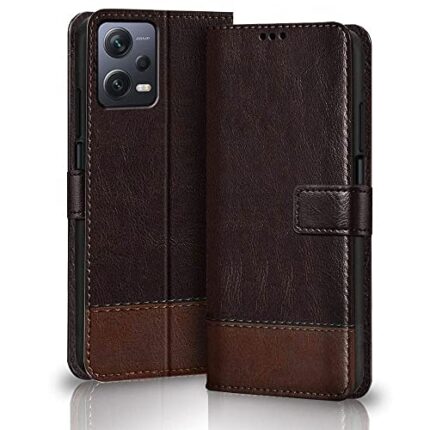 TheGiftKart Flip Back Cover Case For Poco X5 5G/Mi Redmi Note 12 5G|Dual-Color Leather Finish|Inbuilt Stand & Pockets|Wallet Style Flip Back Case Cover For Poco X5 5G/Redmi Note 12 5G (Coffee & Brown)
