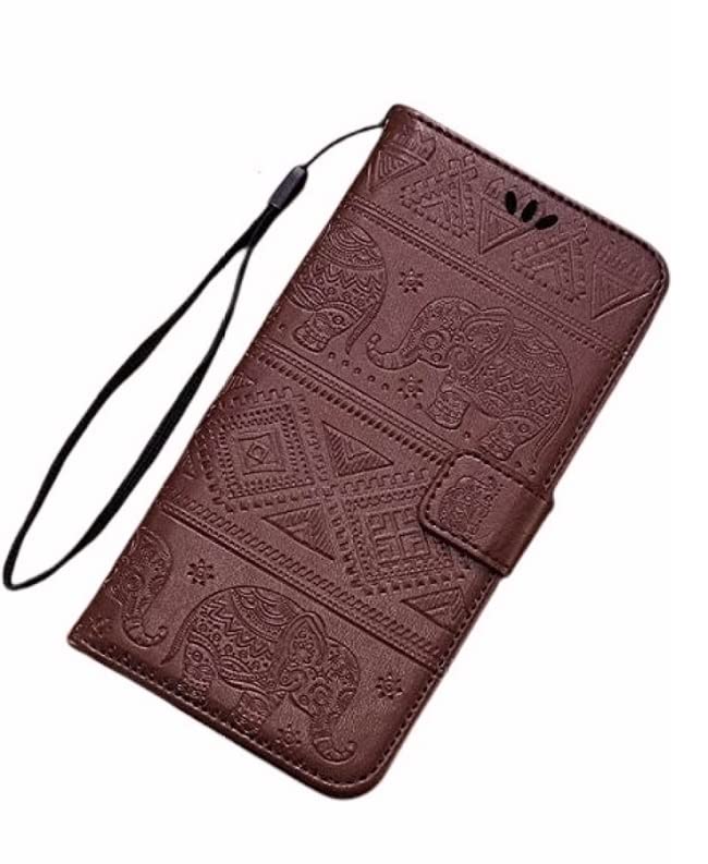 TELETEL Elephant Embossing Design Magnetic Closure Wallet Flip Case Cover for Samsung Galaxy A34 5G (Faux Leather|Brown)