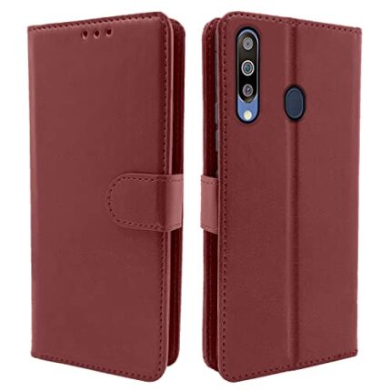 Pikkme Samsung Galaxy M30 Flip Case Leather Finish | Inside TPU with Card Pockets | Wallet Stand and Shock Proof | Magnetic Closing | Complete Protection Flip Cover for Samsung Galaxy M30 (Brown)
