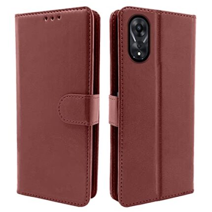 Pikkme Oppo A78 5G Flip Cover Leather Finish | Inside TPU with Card Pockets | Wallet Stand and Shock Proof | Magnetic Closing | Complete Protection Flip Case (Brown)