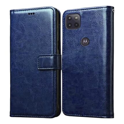 Amazon Brand - Solimo Flip Leather Mobile Cover (Soft & Flexible Back case) for Motorola Moto G 5G (Blue)