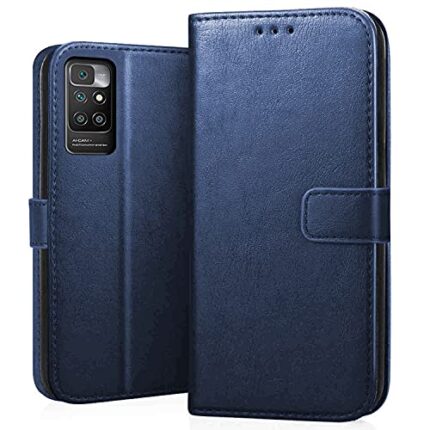CEDO Redmi 10 Prime Flip Cover | Leather Finish | Inside Pockets & Inbuilt Stand | Shockproof Wallet Style Magnetic Closure Back Cover Case for Xiaomi Redmi 10 Prime (Blue)