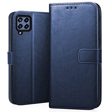CEDO Samsung M33 5G Flip Cover | Leather Finish | Inside Pockets & Inbuilt Stand | Shockproof Wallet Style Magnetic Closure Back Cover Case for Samsung Galaxy M33 5G (Blue)