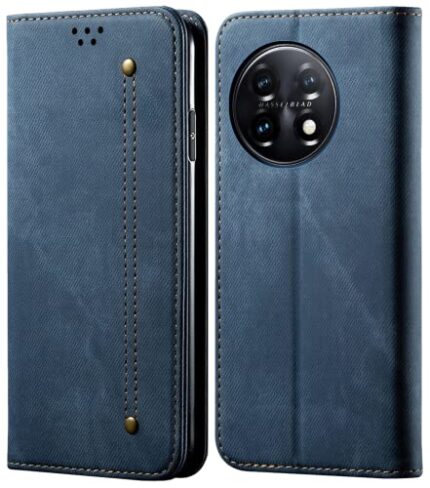 CUBIX® Denim Flip Cover for OnePlus 11 5G / One Plus 11 5G Case Luxury Slim Wallet Folio Case Magnetic Closure Cover (Blue)