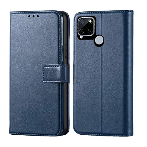 Casotec Premium Leather Kickstand Wallet Flip Case Cover with Magnetic Closure for Realme C12 / Narzo 20 - Blue