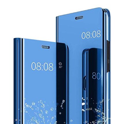 DIVYANKA® Stand View Oppo A12 Mirror Flip Cover, Electroplastic PU|Leather Protection Mobile Flip Case for Oppo A12, (Polycarbonate, Blue)