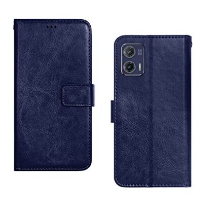 InkTree Moto G73 5G Flip Case | Premium Leather Finish Flip Cover | with Card Pockets | Wallet Stand |Complete Protection Flip Cover for Moto G73 5G - Blue