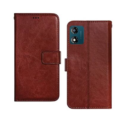 InkTree Motorola E13 Flip Case | Leather Finish Flip Cover | with Card Pockets | Flip Cover for Motorola E13 - Brown