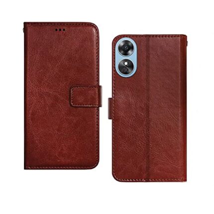 InkTree Oppo A17 Flip Case | with Card Pockets | Wallet Stand |Complete Protection Flip Cover for Oppo A17 - Brown