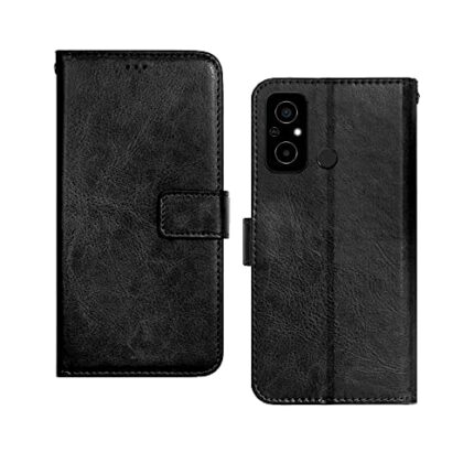 InkTree Poco C55 Flip Case | Premium Leather Finish Flip Cover | with Card Pockets | Wallet Stand |Complete Protection Flip Cover for Poco C55 - Black