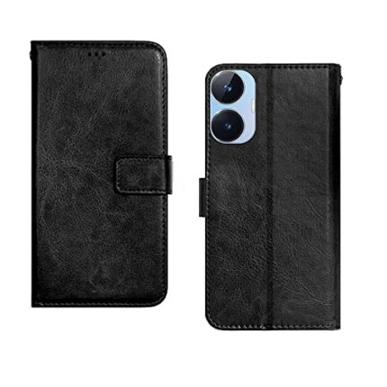 InkTree Realme Narzo N55 Flip Case | Premium Leather Finish Flip Cover | with Card Pockets | Wallet Stand |Complete Protection Flip Cover for Realme Narzo N55 - Black