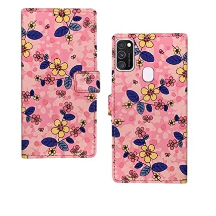 InkTree Samsung Galaxy M30s Flip Case | Leather Finish Flip Cover |Designer Printed Flip Cover for Samsung Galaxy M30s - Pink Flowers