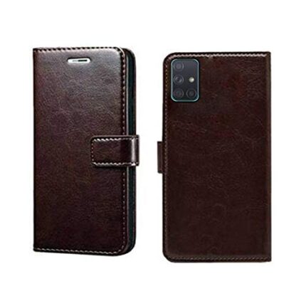 Inktree® Samsung Galaxy A71 Flip Case | Premium Leather Finish | with Card Pockets | Wallet Stand |Complete Protection Designer Flip Cover for Samsung Galaxy A71 - Coffee Brown