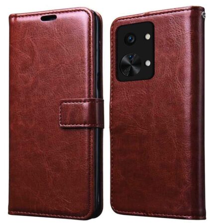 Jkobi Flip Cover Case for OnePlus Nord 2T 5G (Leather Finish | Magnetic Closure | Foldable Stand | Wallet Card Slots | Brown)