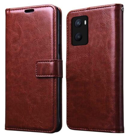 Jkobi Flip Cover Case for Oppo A76 | A36 | A96 (Leather Finish | Magnetic Closure | Inner TPU | Foldable Stand | Wallet Card Slots | Brown)