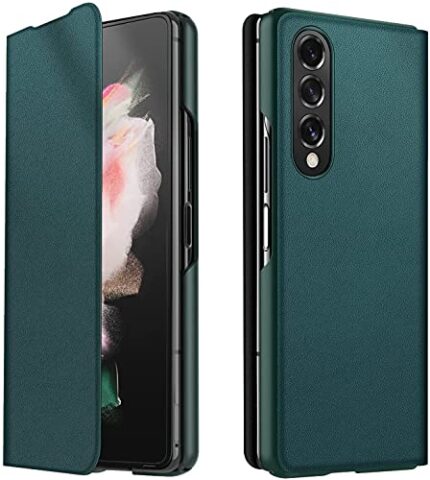 Midkart Leather Flip Cover Compatible with Samsung Galaxy Z Fold 3 Leather Case with Hinge Protection Scratch-Resistant Protective Cover, Green