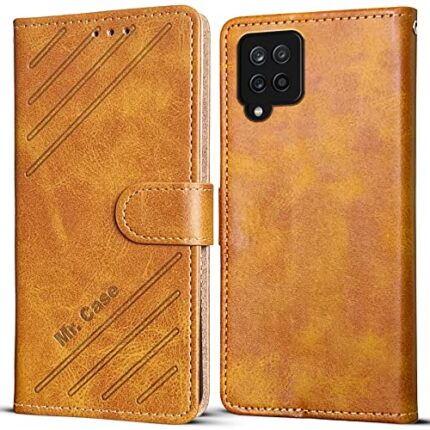 Mr. Case Flip Cover Protect Your Samsung A12 | Samsung M12 | Samsung F12 in Style with This Durable and Functional Flip Case (Magnetic Closure -Light Brown)