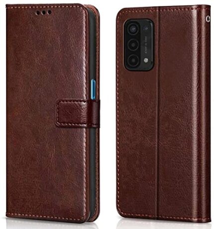 Oppo A74 Flip Case | Inside TPU with Card Pockets | Magnetic Closing | Flip Cover for Oppo A74 (Brown)