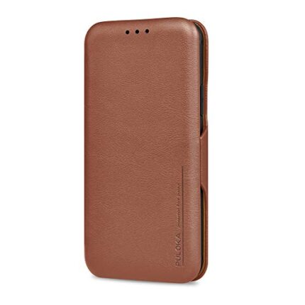 PULOKA iPhone X/XS Leather Flip Back Cover Leather Wallet Back Case with Card Slot and Kickstand Function Compatible with iPhone X/XS - Brown