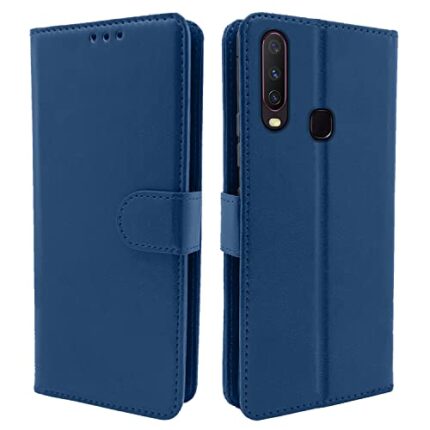 Pikkme Leather Magnetic Vintage Flip Wallet Case Cover for Vivo Y12 / Y15 / Y17 / U10 (Blue)