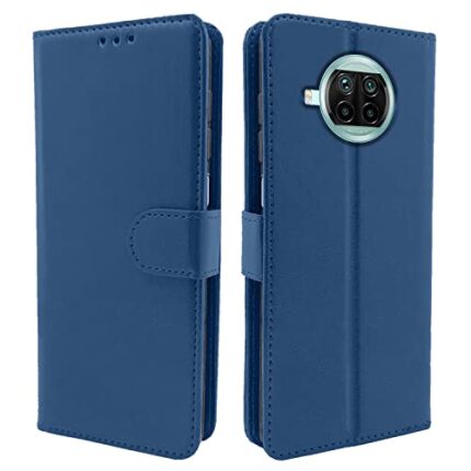 Pikkme Mi 10i Flip Case Leather Finish | Inside TPU with Card Pockets | Wallet Stand and Shock Proof | Magnetic Closing | Complete Protection Flip Cover for Mi 10i (Blue)
