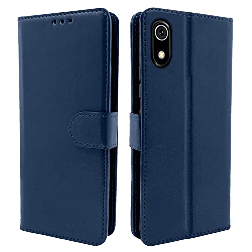 Pikkme Mi Redmi 7A Flip Case Leather Finish | Inside TPU with Card Pockets | Wallet Stand and Shock Proof | Magnetic Closing | Complete Protection Flip Cover for Mi Redmi 7A (Blue)